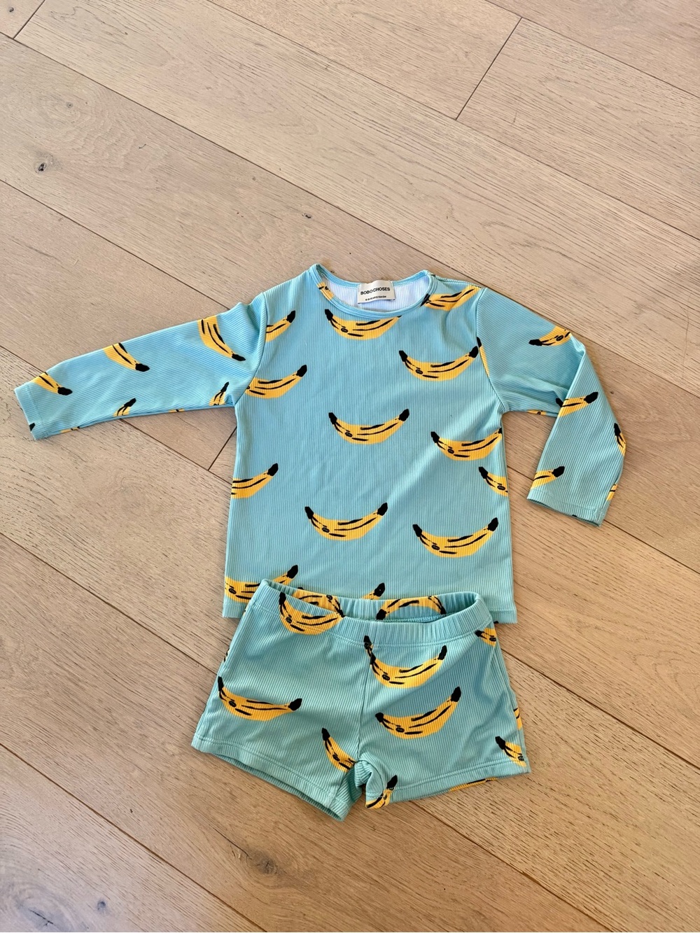 Bobo Choses Kids skyblue Banana Print swimming suit Set 6y-9